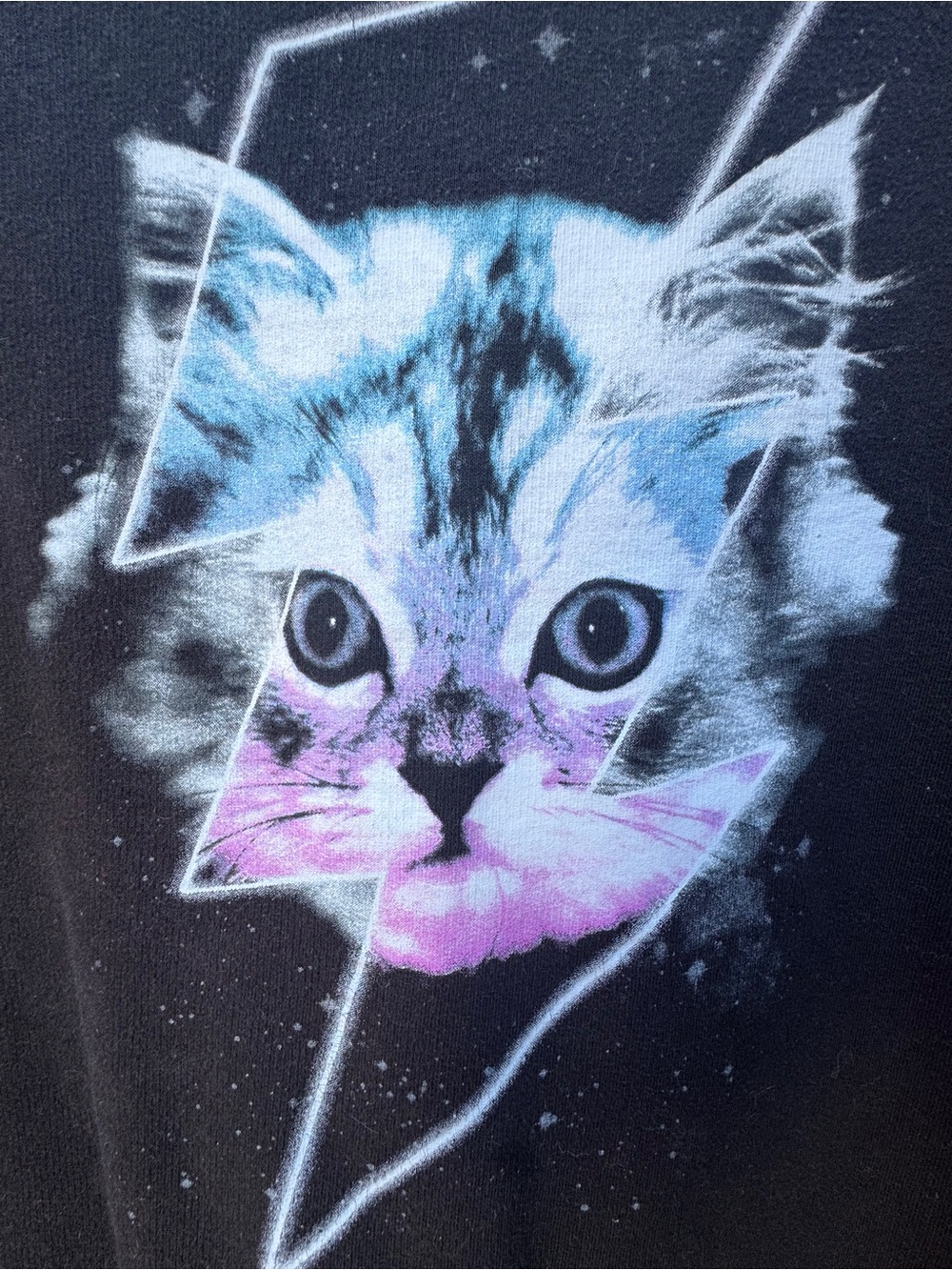 A. Lab Zumiez Black Cat Graphic Hoodie with Blue & Pink Accent